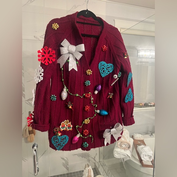 Oh my gosh a home made knit ugly Christmas sweater size large extra large 🎄 - Picture 12 of 17